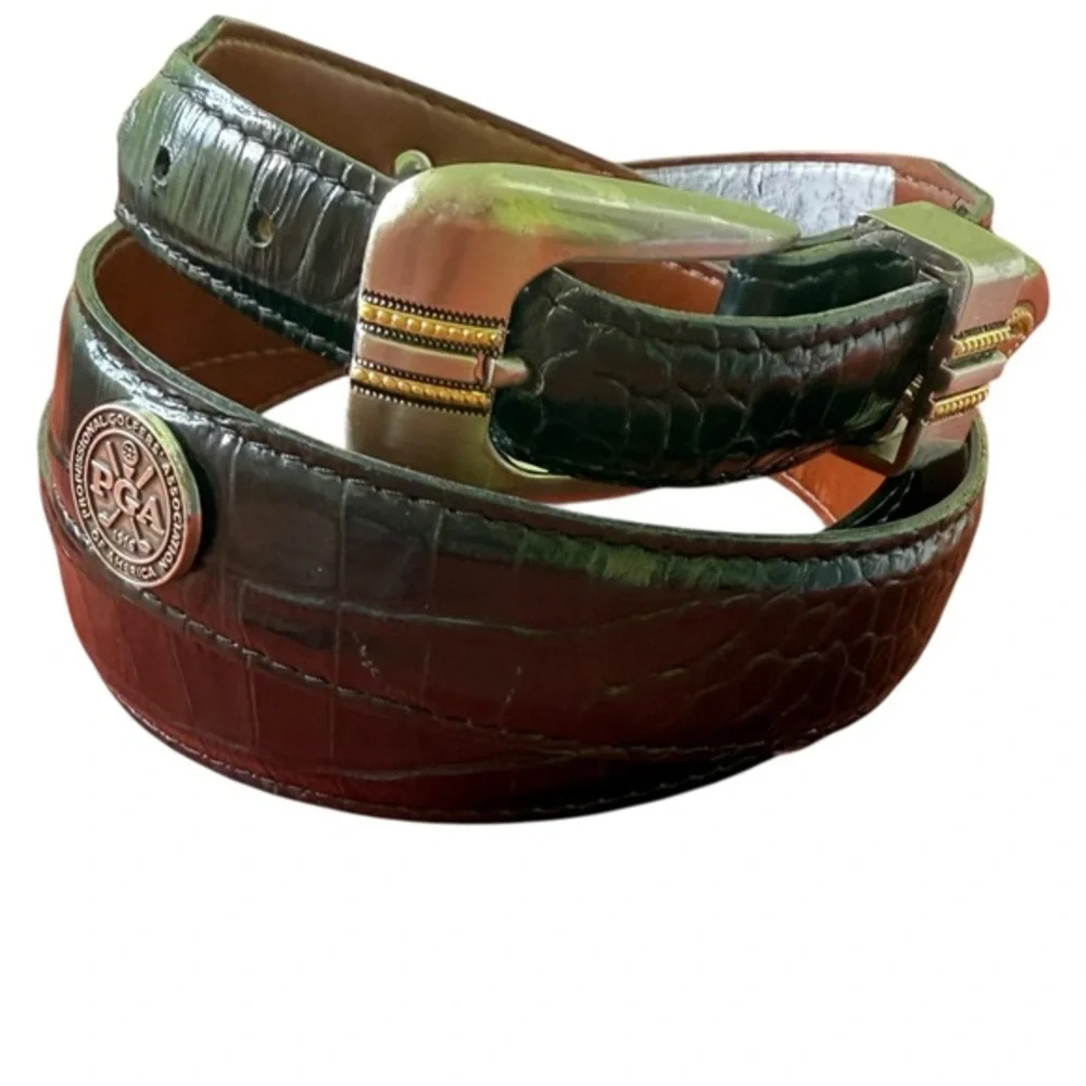 PGA of America Black Croc-Embossed Leather Belt YRI USA Size 44/110 Western